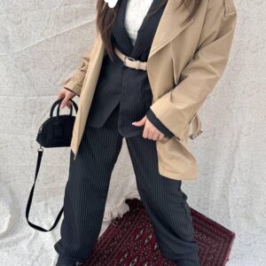 ترنچ کت اوورسایز یقه برگردان کمربنددار زارا استایلZARA