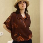 بامبر زنانه آستین‌کوتاه طرح‌دار قهوه‌ای لینا