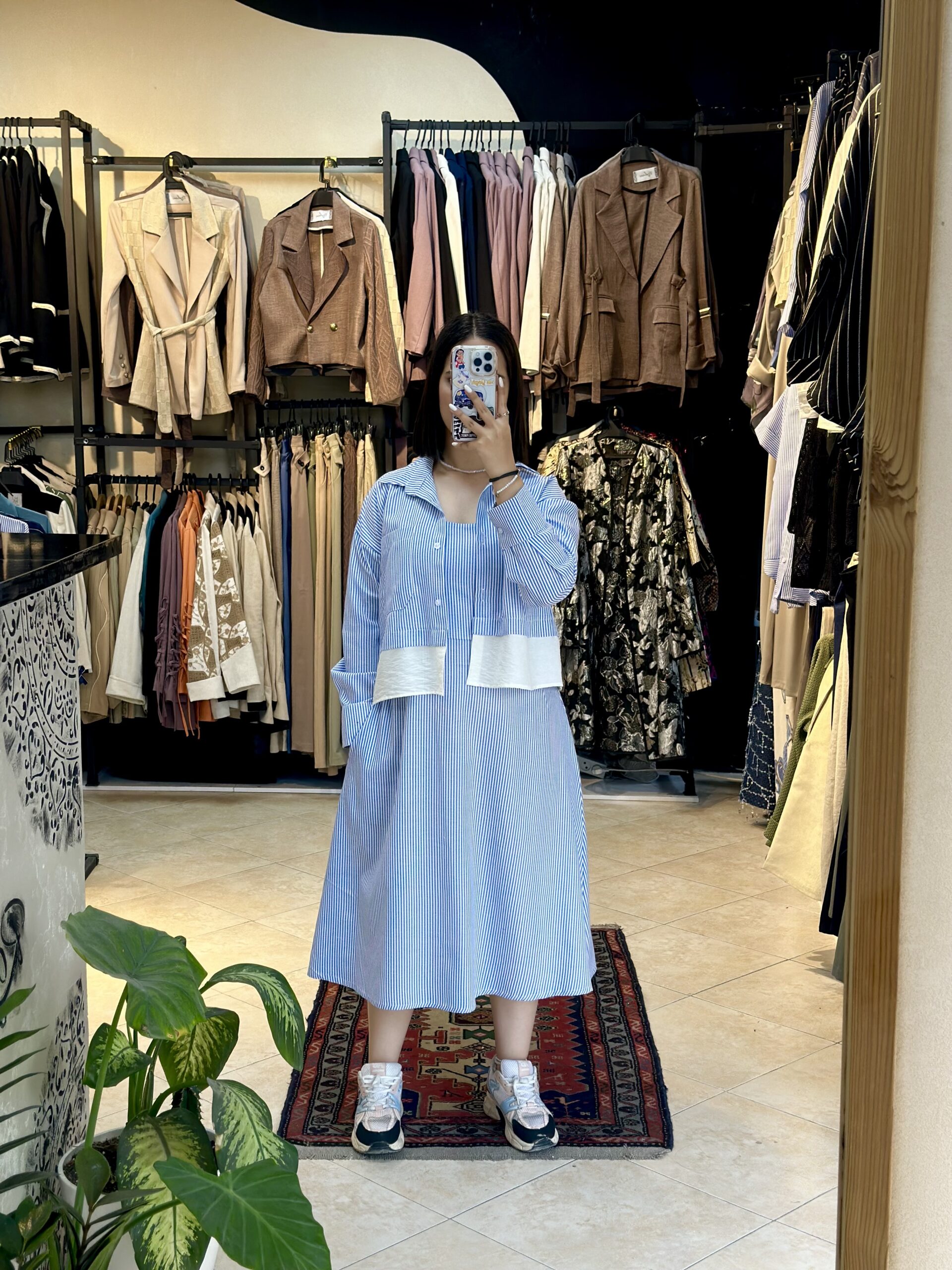 پیراهن میدی لینن راهراه زنانه رینا - Image 3