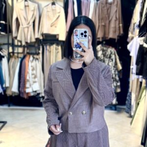 کت و شلوار لینن زنانه طرح‌دار لارامس