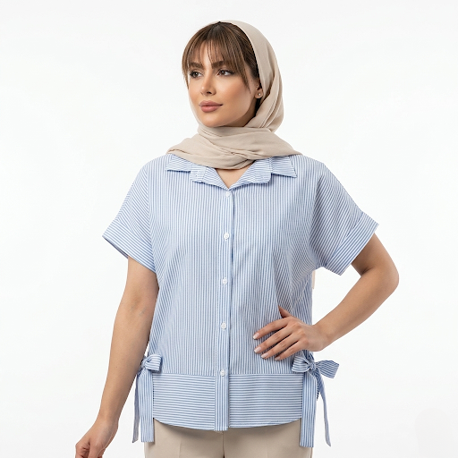 شومیز زنانه لینن راهراه آستینکوتاه باسکار - Image 4