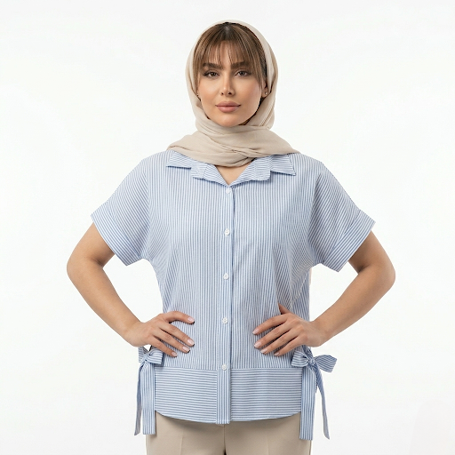 شومیز زنانه لینن راهراه آستینکوتاه باسکار - Image 2