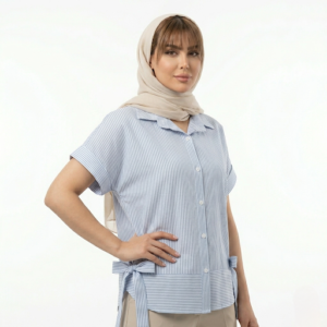 شومیز زنانه لینن راه‌راه آستین‌کوتاه باسکار