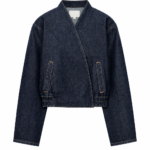بامبر جین کیمونو زنانه – مدل وراپ تیره (Dark Indigo Wrap Denim Jacket)