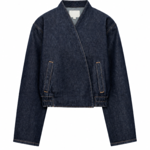 بامبر جین کیمونو زنانه – مدل وراپ تیره (Dark Indigo Wrap Denim Jacket)