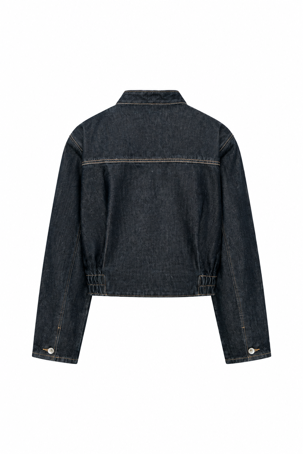 بامبر جین کیمونو زنانه – مدل وراپ تیره (Dark Indigo Wrap Denim Jacket) - Image 2