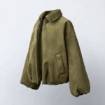 ژاکت بامبر دخترانه طرح جیر (Suede-Look) – رنگ سبز زیتونی
