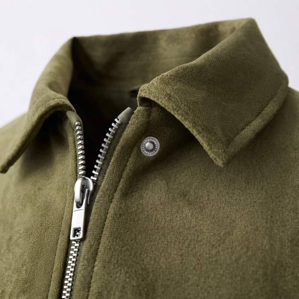 ژاکت بامبر دخترانه طرح جیر (Suede-Look) – رنگ سبز زیتونی - Image 4