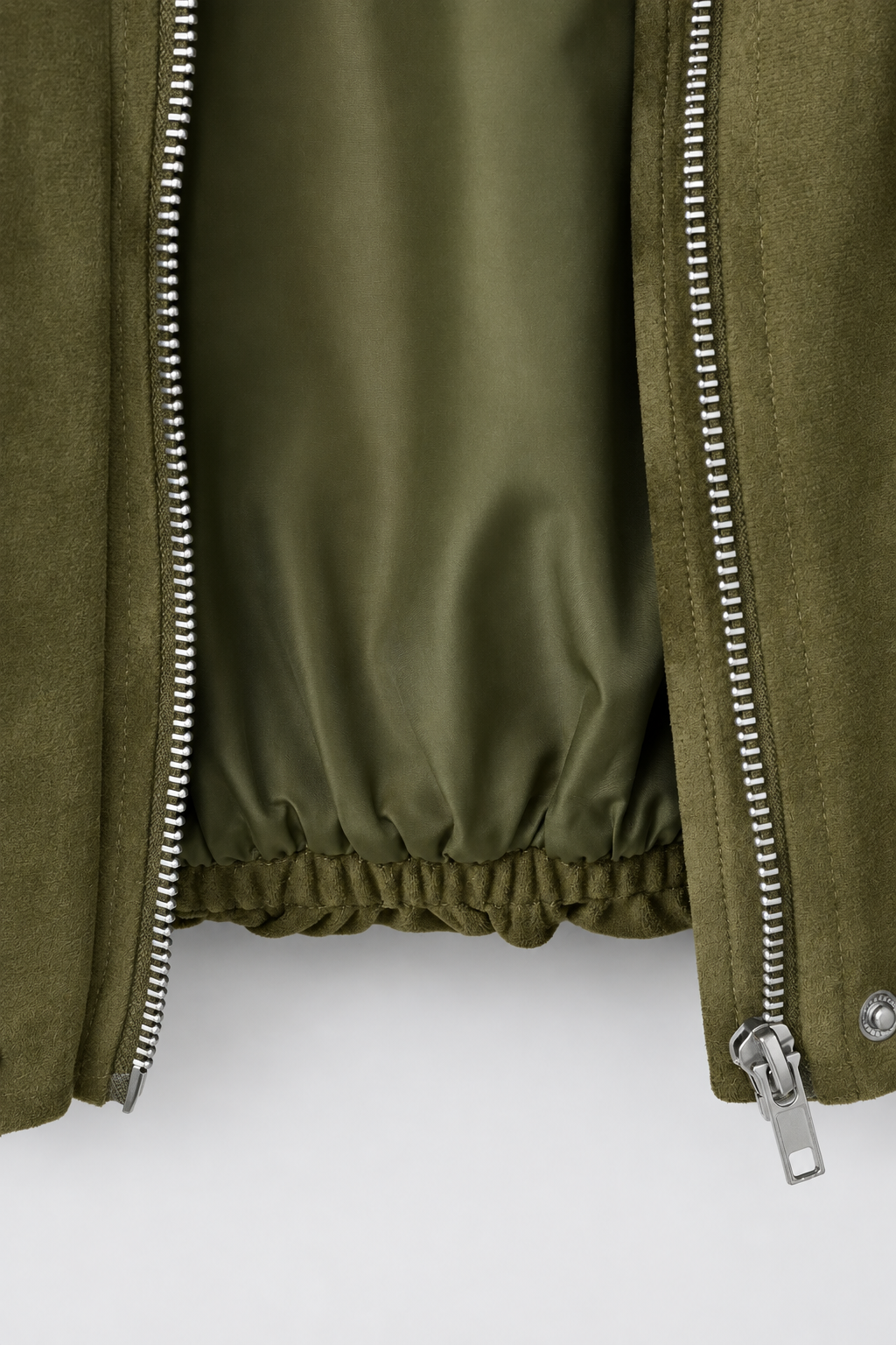 ژاکت بامبر دخترانه طرح جیر (Suede-Look) – رنگ سبز زیتونی - Image 7