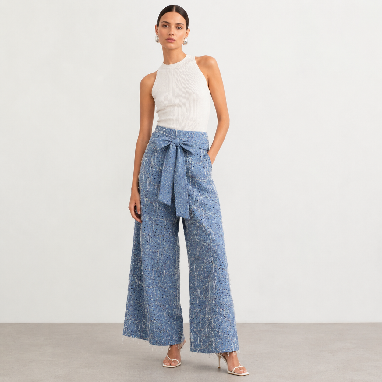 شلوار جین وایدلگ پولکدوزی مجلسی مدل Shining Denim زنانه - Image 4